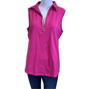 Anne Klein Pink Short Sleeve Shirt - Size Large - Zipper Closure